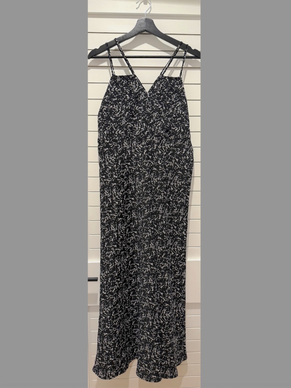 DKNY Black & White Abstract Print Strappy V Neck Midi Dress Size 10